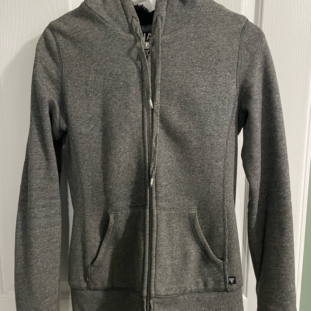 Aritzia TNA Pacific Faux Fur Lined Dark Grey Zip-up Hoodie - Size Small